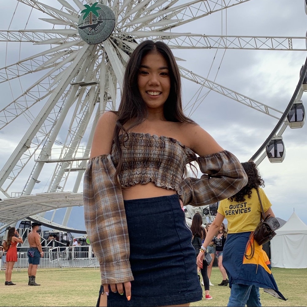 FURST OF A KIND BROWN PLAID TUBE TOP🤎